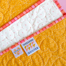 Load image into Gallery viewer, The Weekend Quilter Made with Love woven labels for handmade and clothing items in ivory and midnight black