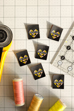 Load image into Gallery viewer, The Weekend Quilter Made with Love woven labels for handmade and clothing items in ivory and midnight black