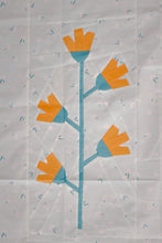 Load image into Gallery viewer, Floral pattern with orange and blue flowers on a gray background