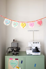 Load image into Gallery viewer, Sweet Notes Valentine’s Day heart candy foundation paper pieced mini quilt block by The Weekend Quilter