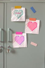 Load image into Gallery viewer, Sweet Notes Valentine’s Day heart candy foundation paper pieced mini quilt block by The Weekend Quilter