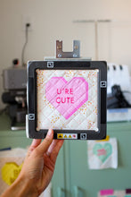 Load image into Gallery viewer, Sweet Notes Valentine’s Day heart candy foundation paper pieced mini quilt block by The Weekend Quilter