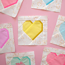 Load image into Gallery viewer, Sweet Notes Valentine’s Day heart candy foundation paper pieced mini quilt block by The Weekend Quilter