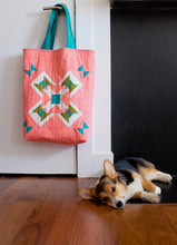 Load image into Gallery viewer, Modern Garden Tile Quilt Block Pattern Tote Bag Variation The Weekend Quilter and Fabric.com blog