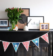 Load image into Gallery viewer, The Weekend Quilter Stars and Stripes Quilted Bunting foundation paper pieced (FPP) pattern for advanced beginners