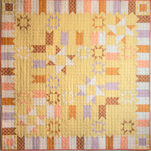 Load image into Gallery viewer, Midnight Medallion Quilt with star pattern in yellow center and multicolored border