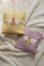 Load image into Gallery viewer, Two quilted pillows with bee designs on a soft, light-colored fabric background. Pollen Gatherer foundation paper pieced (FPP) quilt block designed by The Weekend Quilter.  fabrics all from the GeoBloom Fabric collection for AGF 