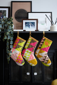 The Weekend Quilter Quilted Christmas Holiday half-Square Triangle (HST) Stocking Surprise Stocking Pattern