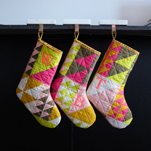 The Weekend Quilter Quilted Christmas Holiday half-Square Triangle (HST) Stocking Surprise Stocking Pattern