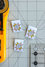 Load image into Gallery viewer, The Weekend Quilter You’re a Star sawtooth star woven labels for handmade and clothing items in ivory and marigold yellow