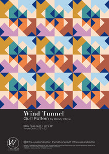 The Weekend Quilter Wind Tunnel Modern Pattern Cover and Dimensions